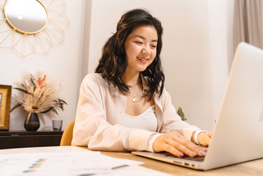 Woman working on a laptop